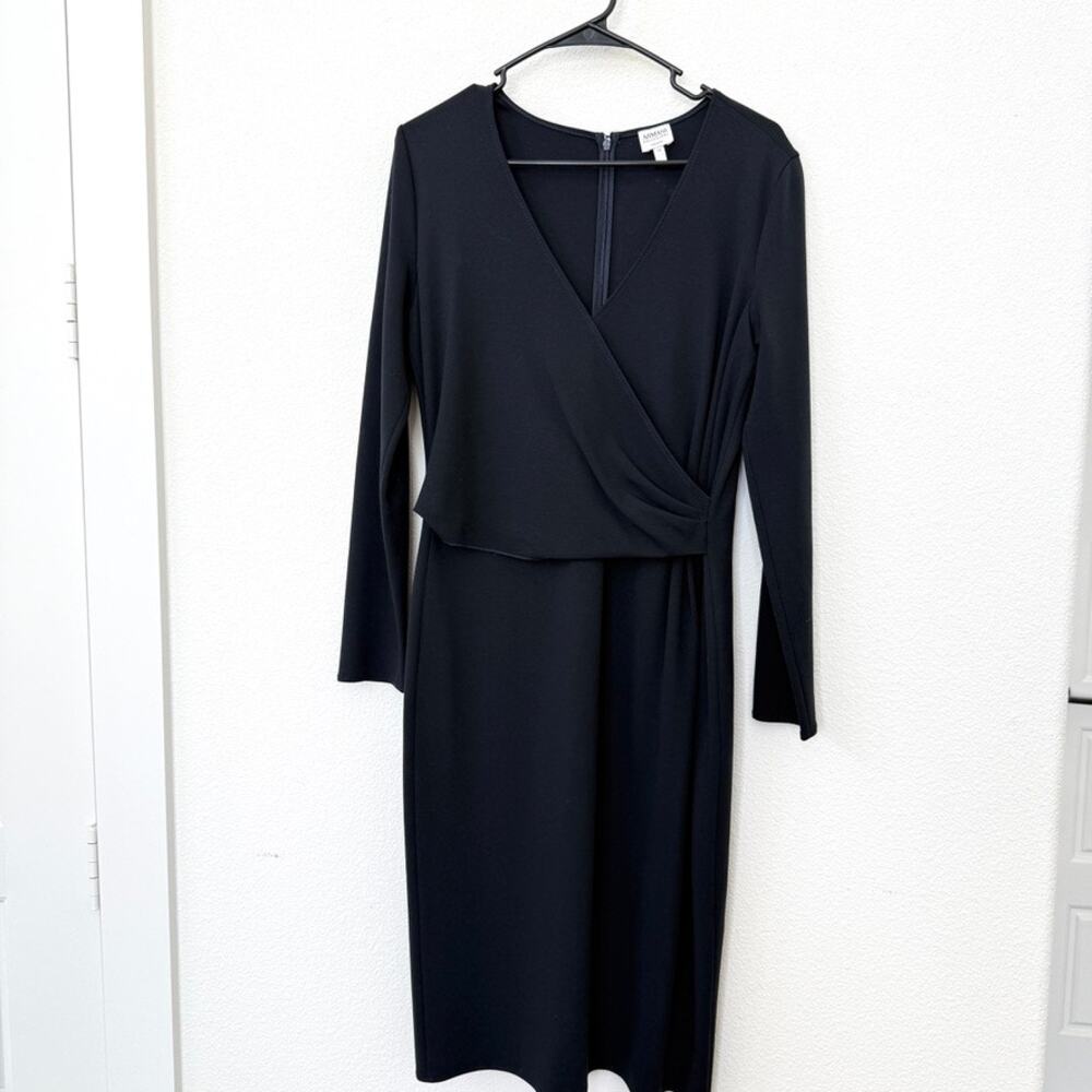 ARMANI Collezioni Draped Wrap Midi Dress Black‎ Stretch Italy Elegant Size 12